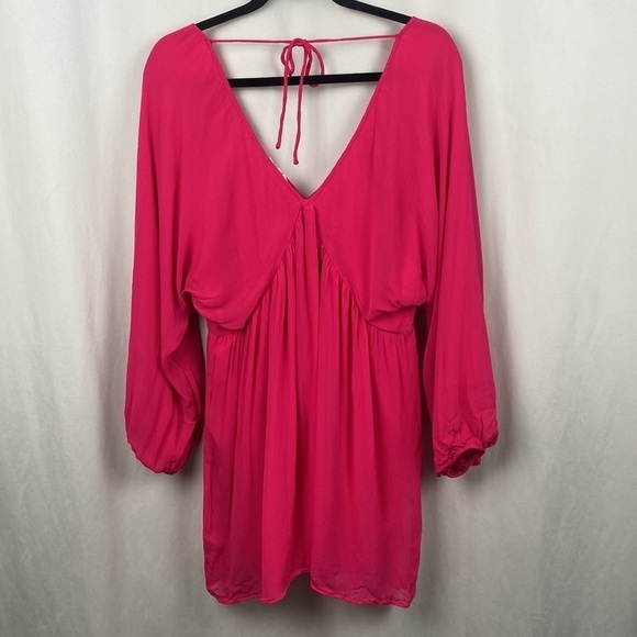 Anthropologie Let Me Be Forever That Girl Sheer Flowy Mini Dress - Hot Pink - M - Picture 12 of 13